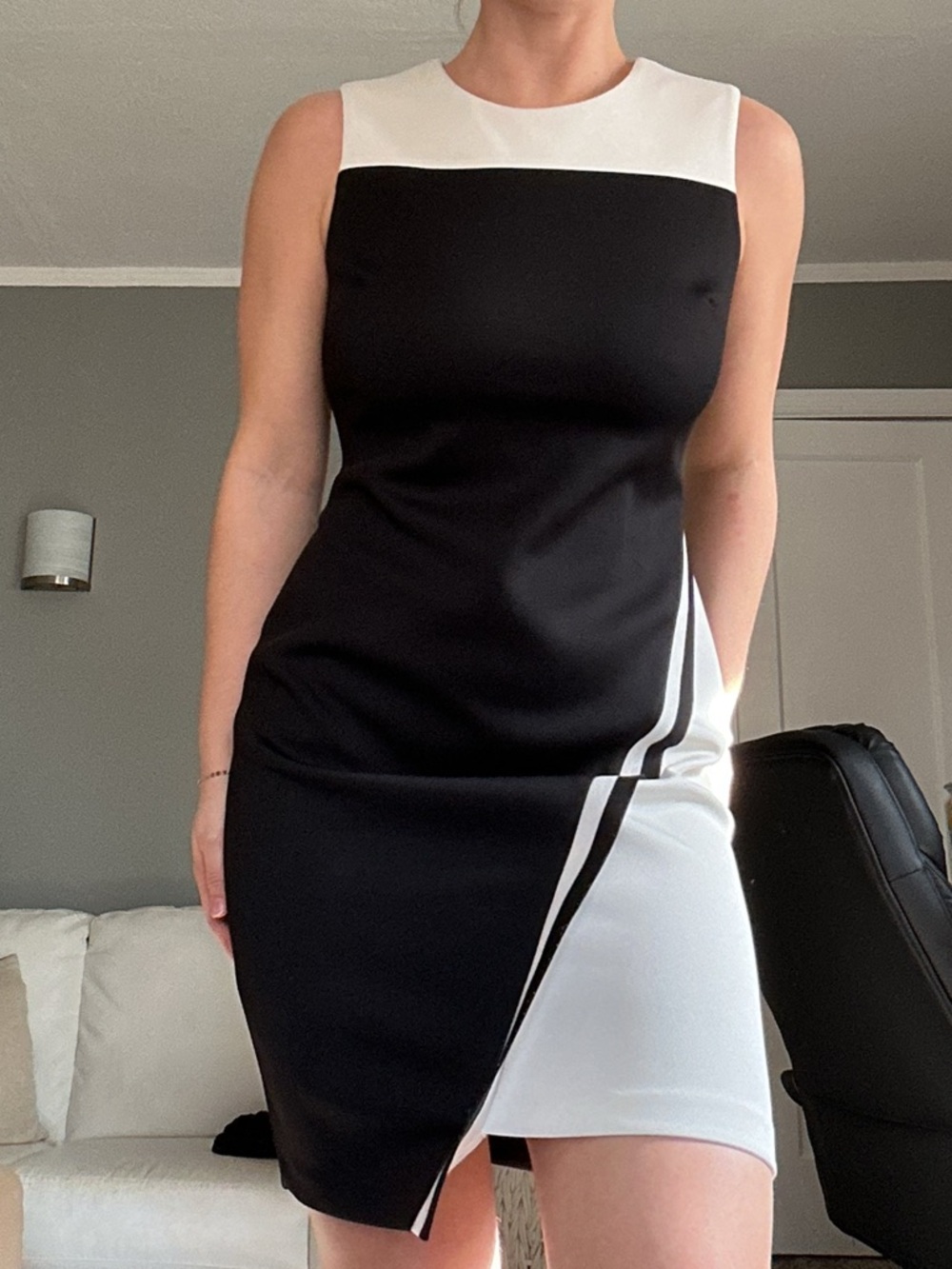 Tommy Hilfiger Black & White Sleeveless Colorblock Dress w/ Asymmetrical Detail